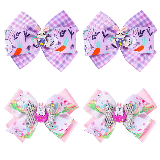 4 Pieces Easter Bows Hair Clips Easter Bows Clips Grosgrain Hair Barrettes Rabbit and Egg Headwear Hairpin Easter Hair Accessories Ribbon Alligator Clips for Girls Toddlers Kids Easter Party