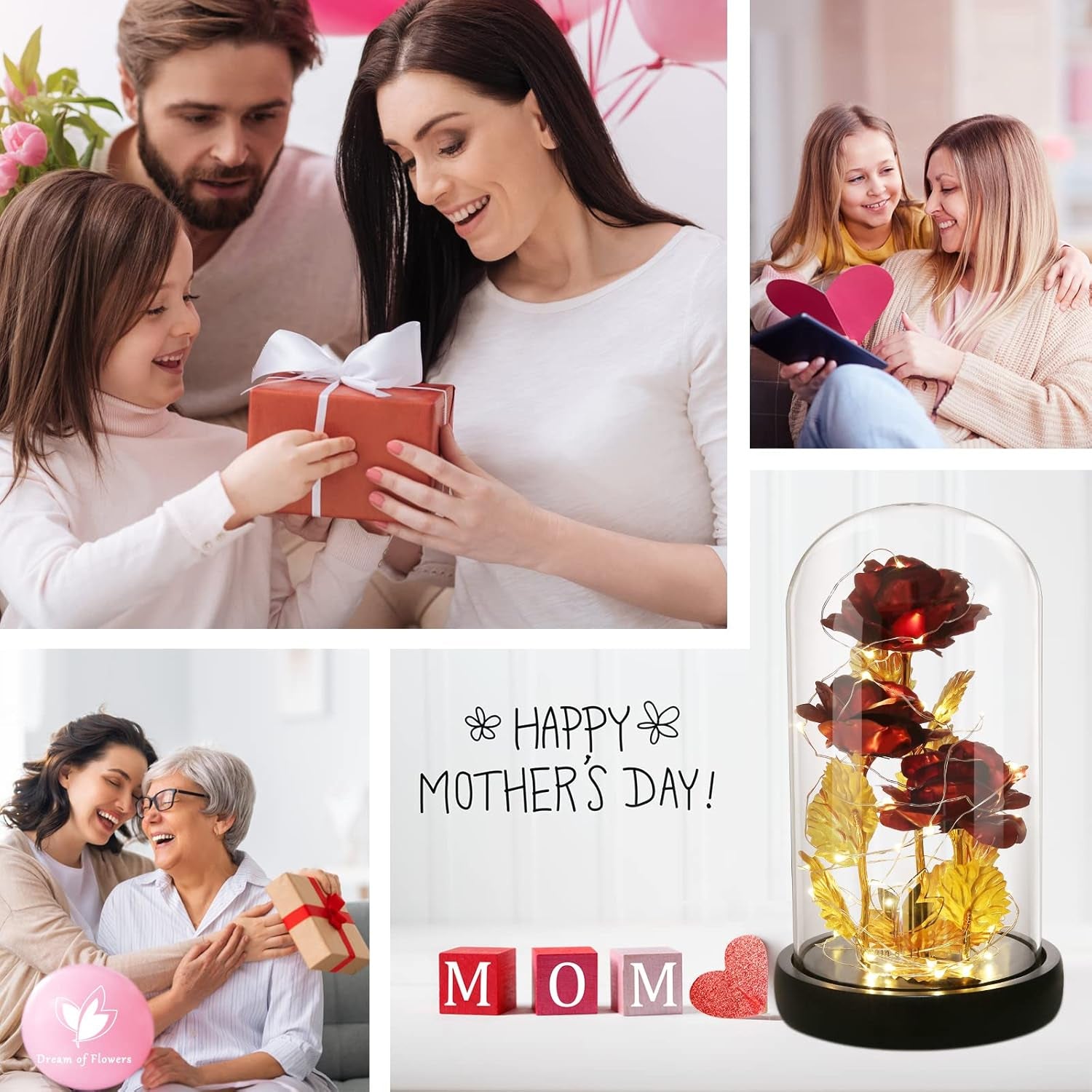 Mothers Day Flowers Gifts for Mom from Daughter Son,Galaxy Flower Rose with 2 Lighting Mode, Colorful Gold Foil Enchanted Rose,Birthday Gifts for Women Grandma Wife Girlfriend Sister Mom
