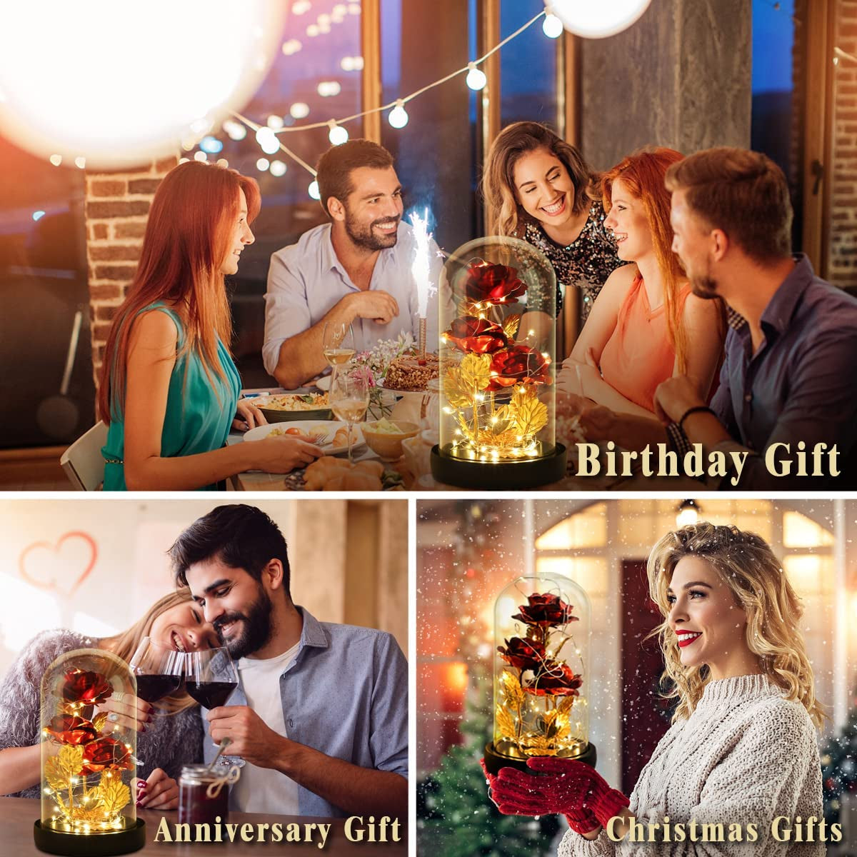 Mothers Day Flowers Gifts for Mom from Daughter Son,Galaxy Flower Rose with 2 Lighting Mode, Colorful Gold Foil Enchanted Rose,Birthday Gifts for Women Grandma Wife Girlfriend Sister Mom