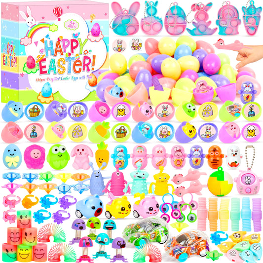 100 Pcs Prefilled Pastel Color Easter Eggs with Toy and Stickers 2 3/8” Easter Eggs Toys Pack for Easter Party Favors Easter Egg Hunt Easter Basket Stuffers Classroom Events for Kids Boys Girls