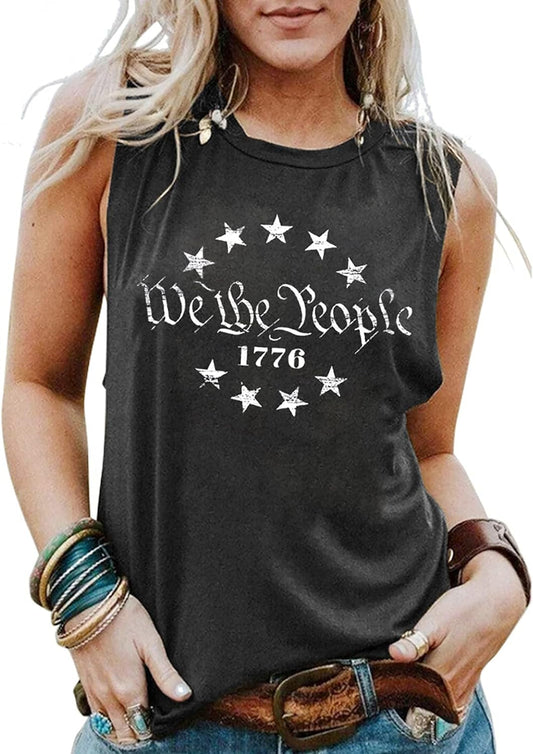 We the People 1776 Tank Top for Women 4Th of July Patriotic Shirt American Flag Sleeveless Graphic Tees Tanks Size Large