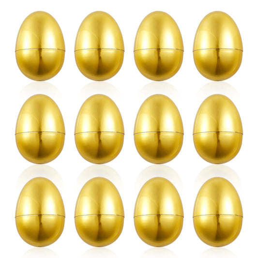 12pcs Golden Easter Eggs Fillable Easter Eggs Plastic Easter Eggs Empty Easter Egg Hunt Games Party Favor Fillers Basket Stuffers Crafts for Easter Party Company Activities